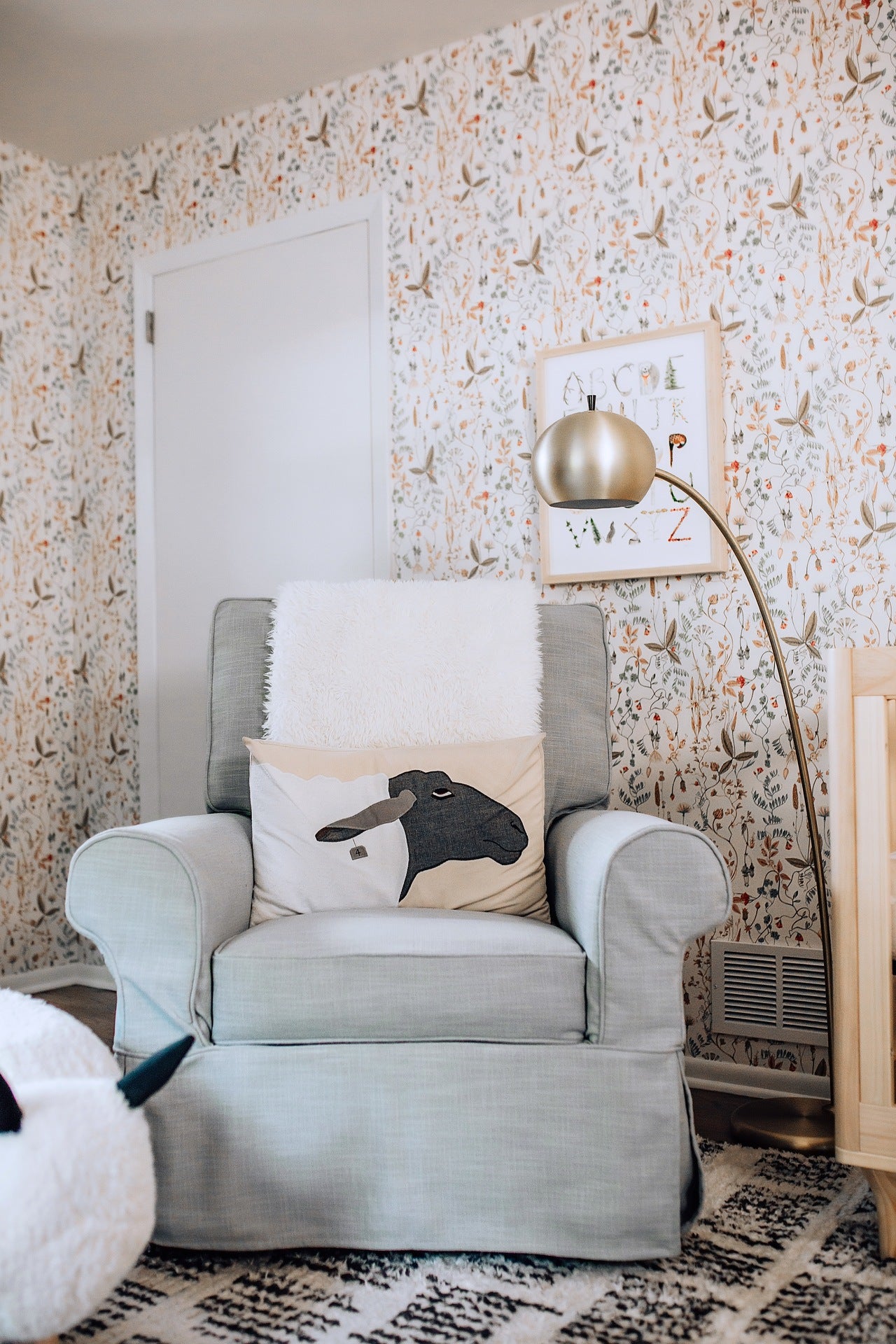 Infant girl's nursery featuring Sonoma wallpaper in White by Lisel Jane Ashlock