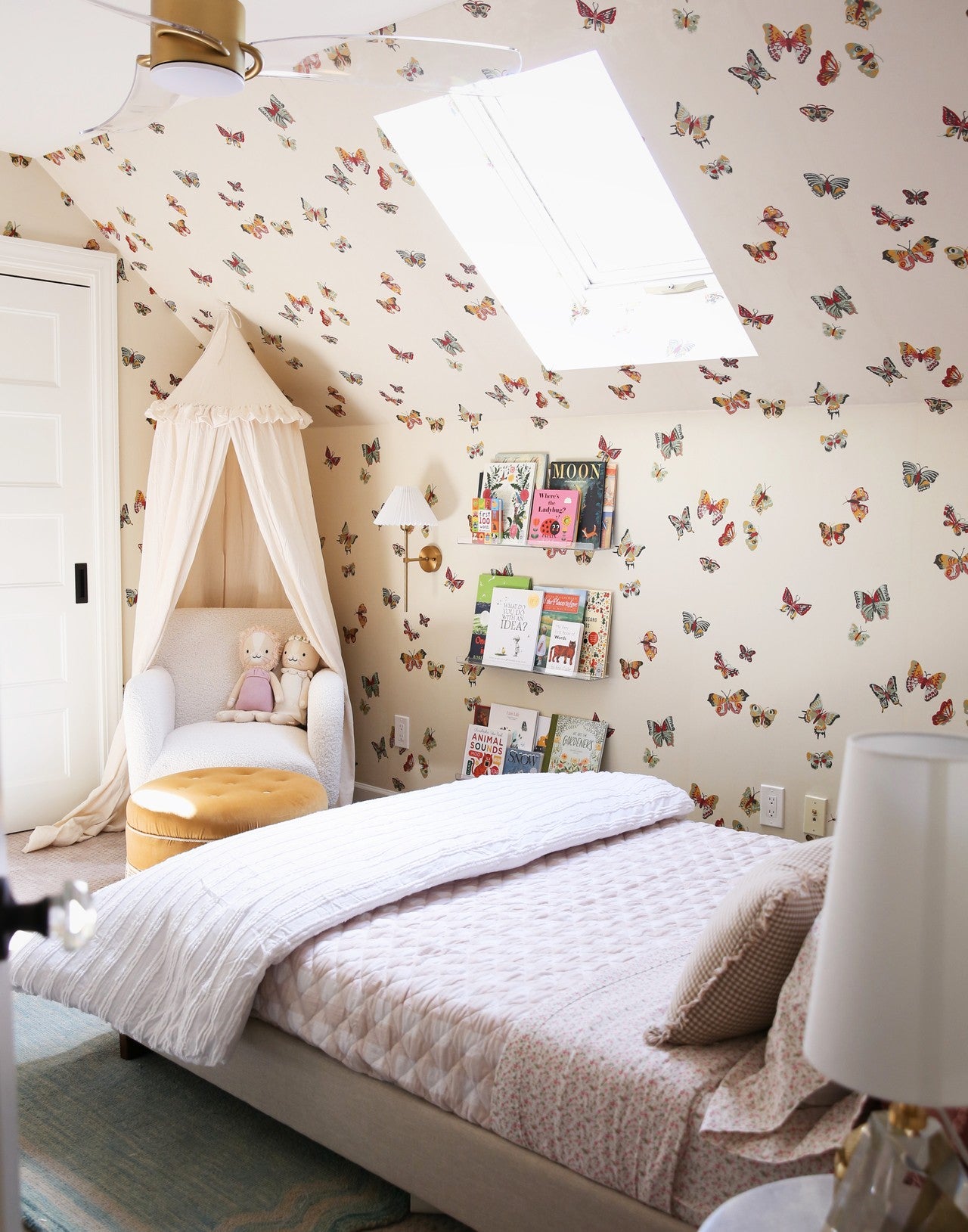 Butterflies wallpaper in a girls room designed by Mary Lauren Gunn | Nathalie Lete x Hygge & West