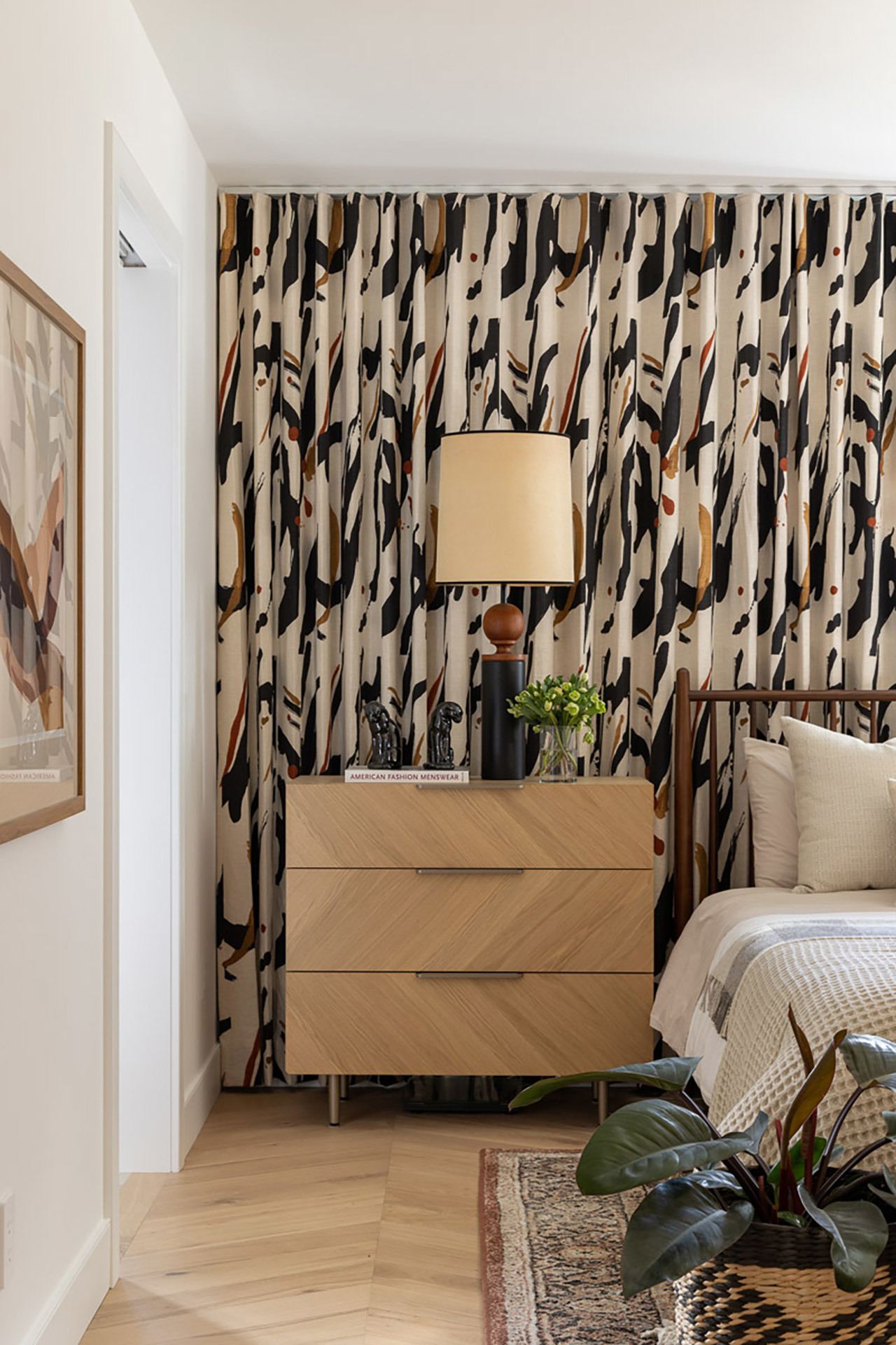 Alykhan's played big with one bold pattern in the master bedroom