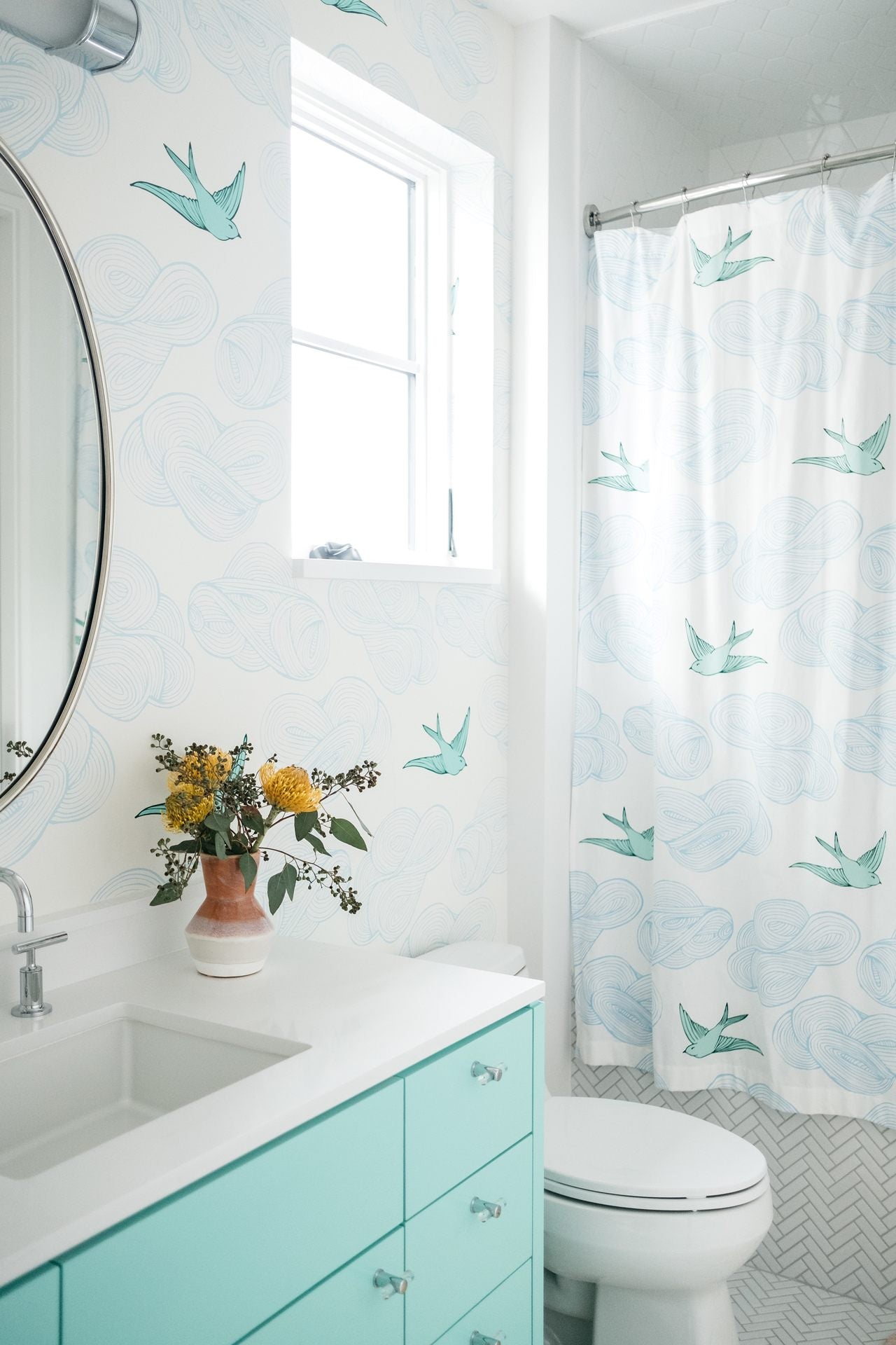 Daydream (Green) Shower Curtain and Wallpaper | Design by Blue House Texas | Hygge & West