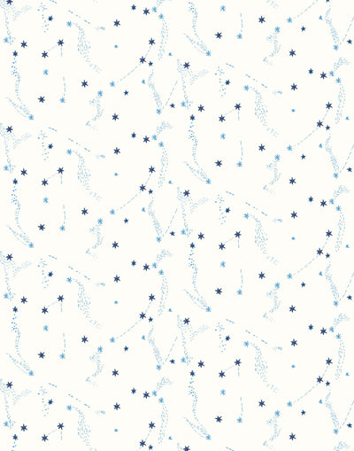 Stardust (Blue) Wallpaper | Blue and navy stars on white ground