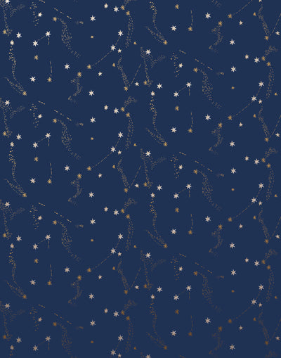 Stardust (Midnight) Wallpaper | Gray and metallic gold stars on deep cobalt blue ground