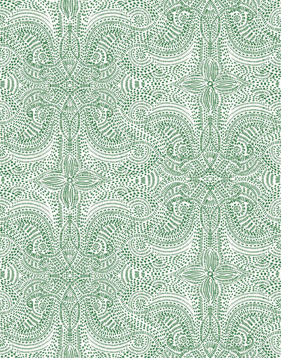 Andanza (Green) wallpaper featuring a delicate pattern created using a stippling technique in green on white