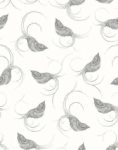 Pajarito (Black) features floating birds in black on white