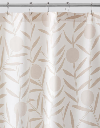 Bloom Taupe Shower Curtains featuring light gray floral polka dots with taupe stems