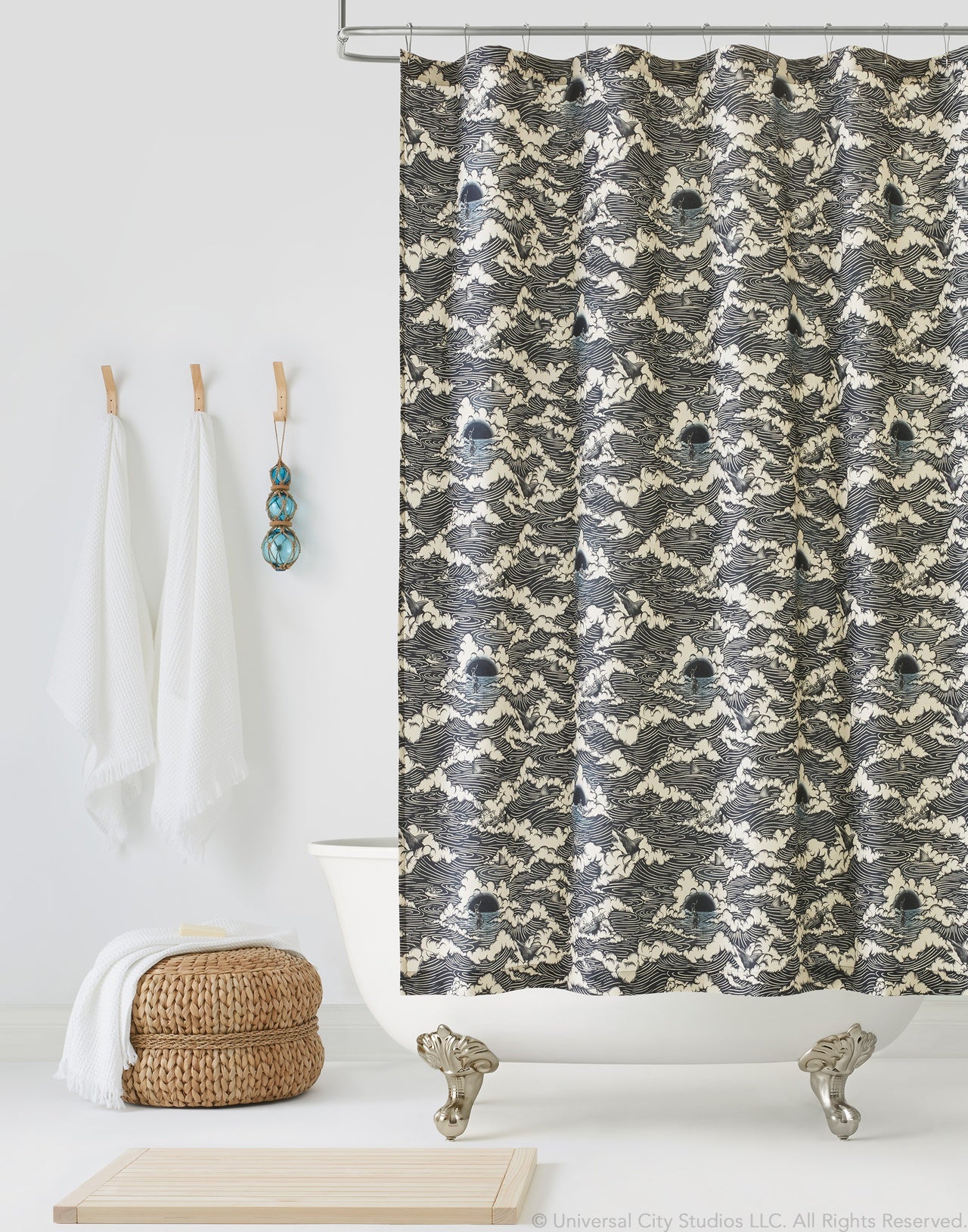 Amity Sunset pattern inspired by the film Jaws and designed by Lisel Jane Ashlock | Universal + Hygge & West wallpaper and shower curtain collection