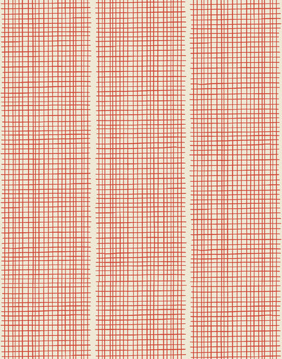 Woven (Persimmon) featuring a hand drawn grid meets stripe pattern in orange on a cream background | Schoolhouse x Hygge & West Wallpaper Collection