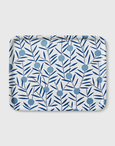 Modern serving tray with Bloom (Bluebell) pattern | blue floral polka dots on a white background | Hygge & West