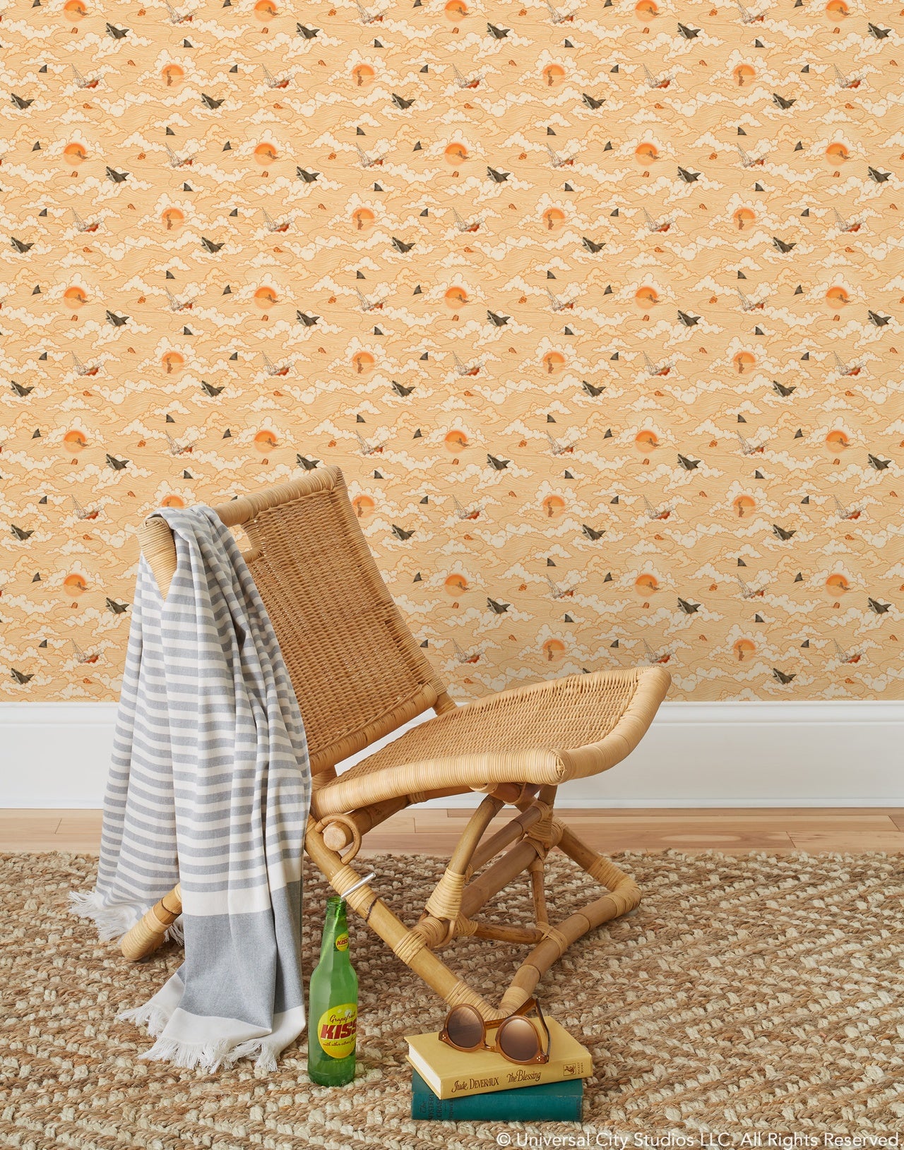 Amity Sunset pattern inspired by the film Jaws and designed by Lisel Jane Ashlock | Universal + Hygge & West wallpaper and shower curtain collection