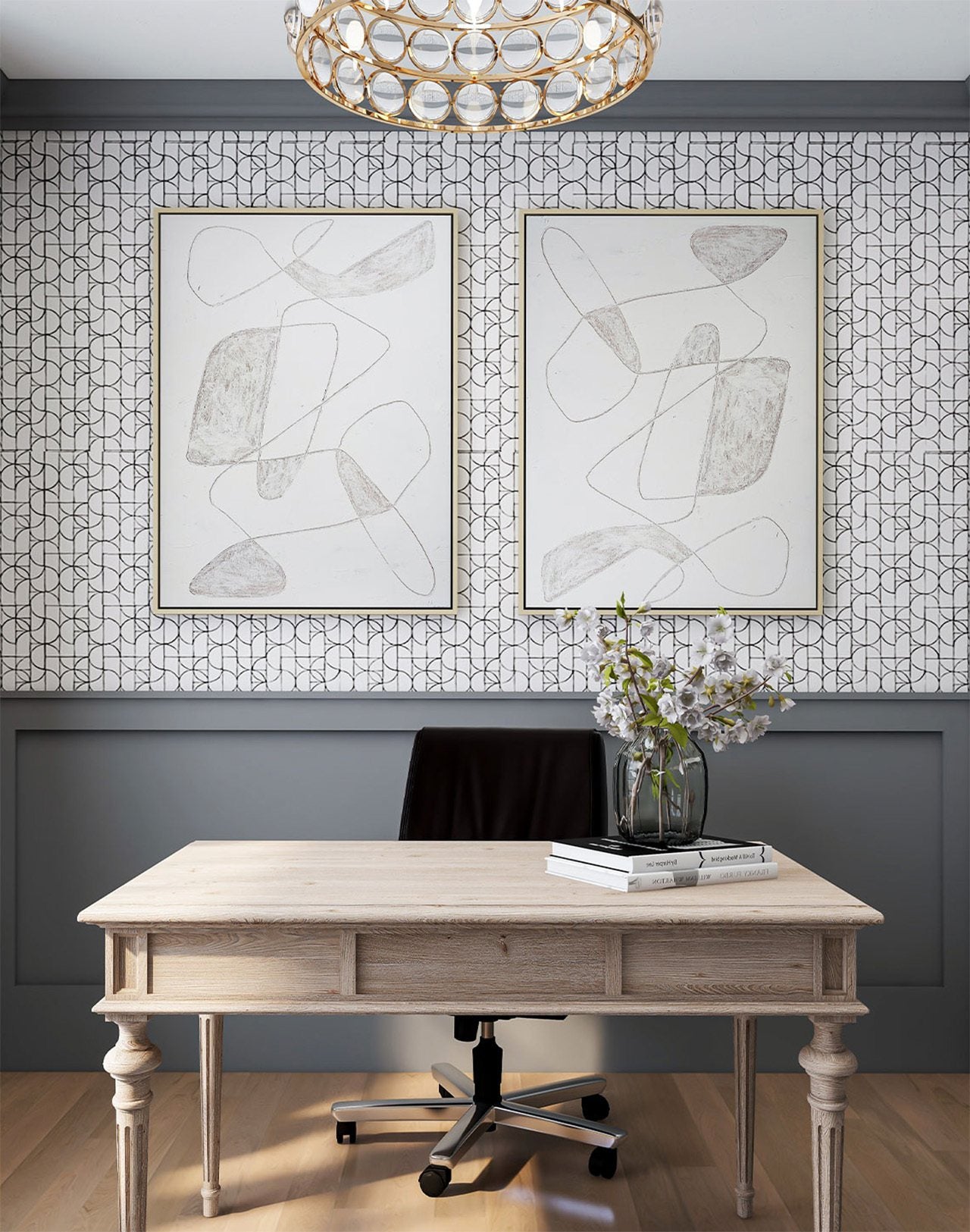 Slice (Charcoal) wallpaper in a home office | Hygge & West