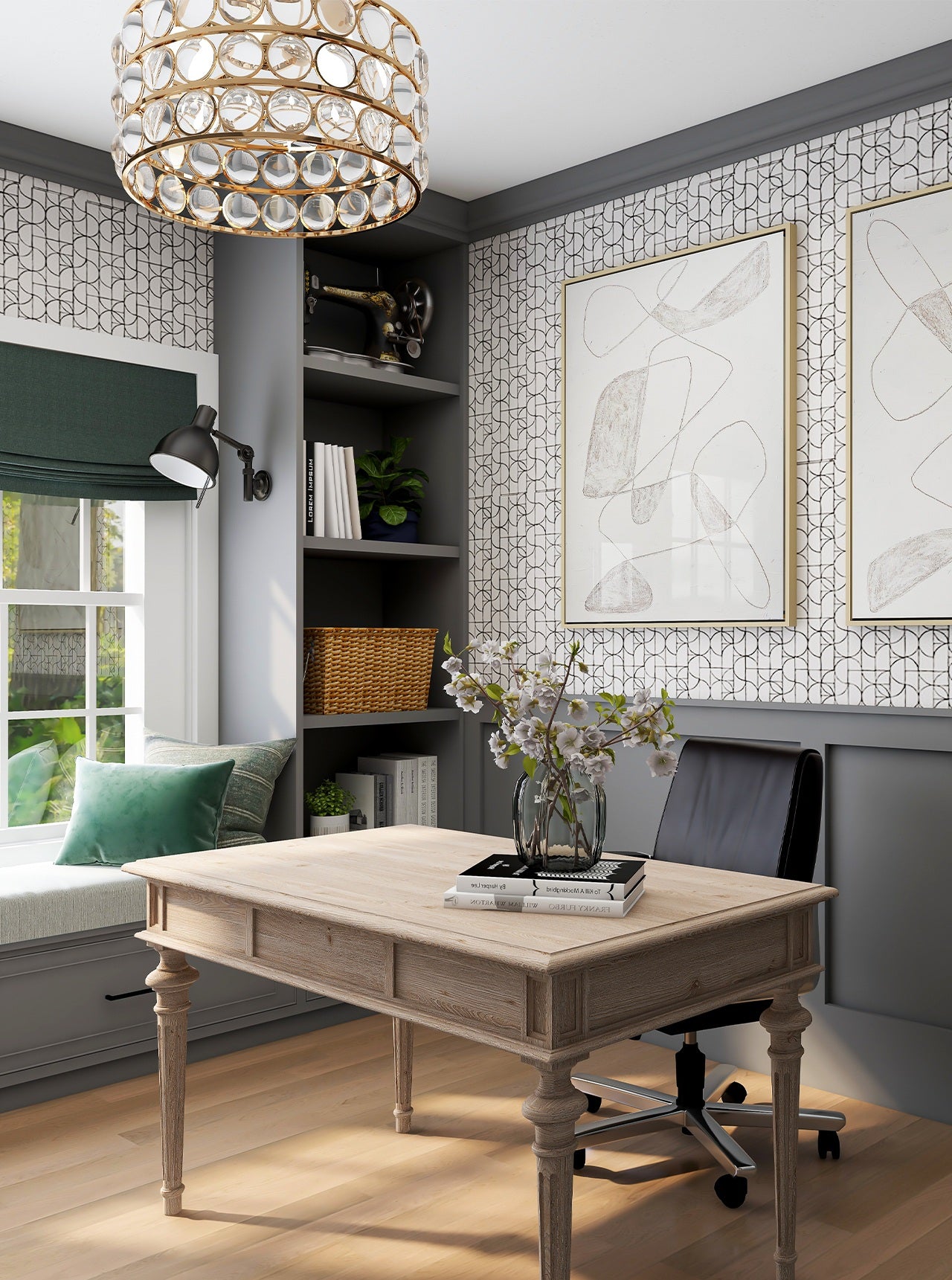 Slice (Charcoal) wallpaper | home office | designed by Cindy Krauklis | Hygge & West